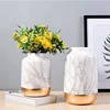 Gorgeous design big wholesale wedding decoration home decor marble ceramic flower vase with gold decor