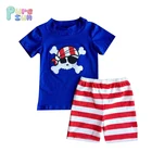 Baby Boutique Toddler Boys Clothes Kids Outfit Cotton Clothing Blue Pirate T Shirt And Stripe Shorts Set