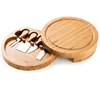 Round Slide Out Bamboo Cheese Board with 4 Piece Knife Set