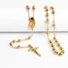 18K Gold Rosary Bead Necklace Sample Free Mexican Men Chain Cross Necklace