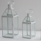 popular gray color with transparency glass metal candle lantern home decorative