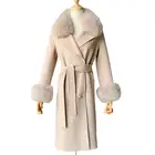 Long 100% Wool Double Face Trench 100% Cashmere Coat Woman Double Breast Wool Coat with Fox Fur Collar