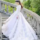 High Quality Elegant Lace Muslim White Ball Long Sleeve Wedding Dress Bridal Gown