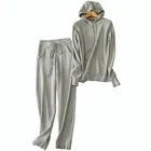 P18B071BE women's winter cashmere sports fashion hoodie zipper sweater and pants suits