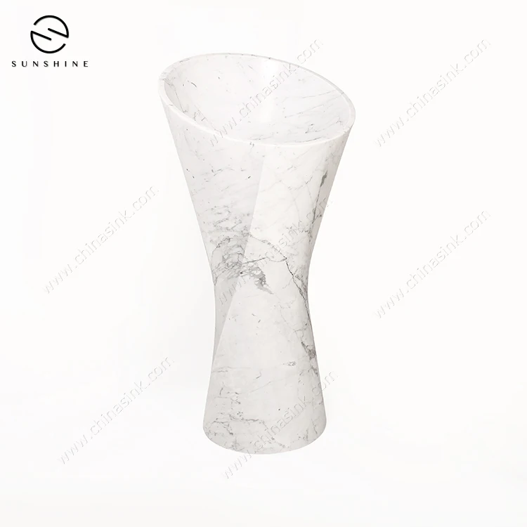 Natural Stone Italian White Marble With Black Veins Wash Pedestal Basin