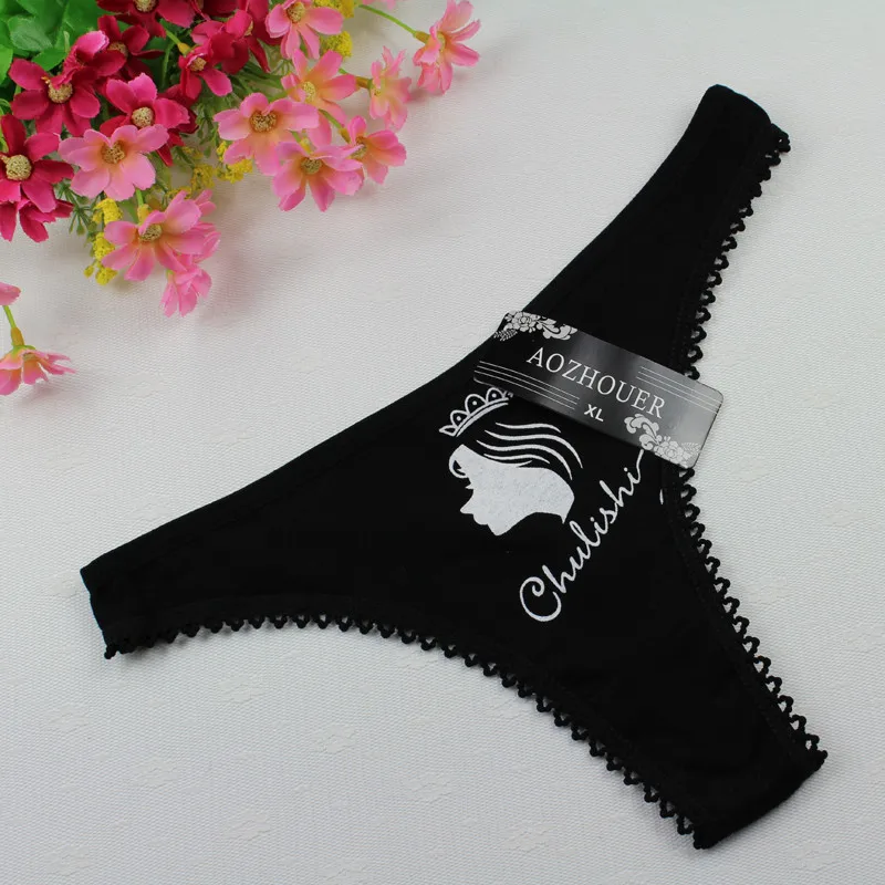 Stock Women underwear decorative border Head printing bragas thongs String Wholesale Cotton women's Sey Panties Sey Underwear Br