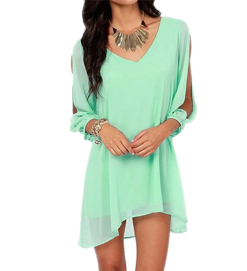 2015 Hot Summer Women chiffon Dress Slim Casual Pencil Dress long Sleeve Deep V Neck Sexy vestidos feminina HR052