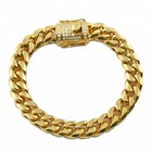 2020 Wholesale 18k Gold plated cuban chain stainless steel hip hop 10mm Link Bracelet for Men With CZ Clasp