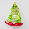 New products small animal shaped green frog Hand Painted glass Christmas ornaments