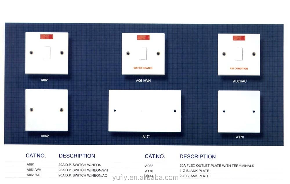 Air conditioner switch with neon outlet socket three pin with indicator