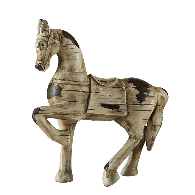 En gros taille de la vie en bois antique finition résine statue de cheval à vendre
