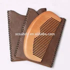 Magic Fancy Wood Beard Comb With Small Brown Colour PU Leather Pouch