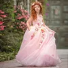 ZH1305Q Fairy Baby Pink Flower Girls Dresses Scoop Lace Handmade Flowers Tulle Organza Ball Gown Boho Little Girls Wedding Dress