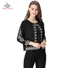 3/4 Sleeve Metal Sequin Embroidery Front Open Black Casual Club Party Woman Blouse & Top