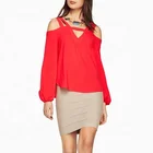 OEM woman gender chiffon long sleeve blouse ladies red tops