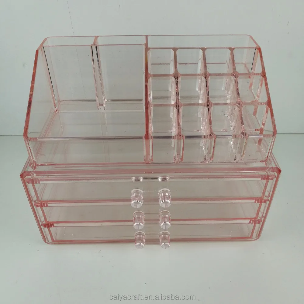 Pink Acrylic Makeup Organizer Cube With 3 Drawers Kim Kardashian