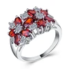Amazon Wish Wholesale 925 Silver Plated Ruby Diamond Ladies Rings Jewelry Flower Diamond Cluster Ring For Fashion Women