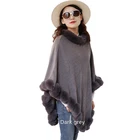 Winter acrylic knit poncho Ladies poncho with faux fur trim