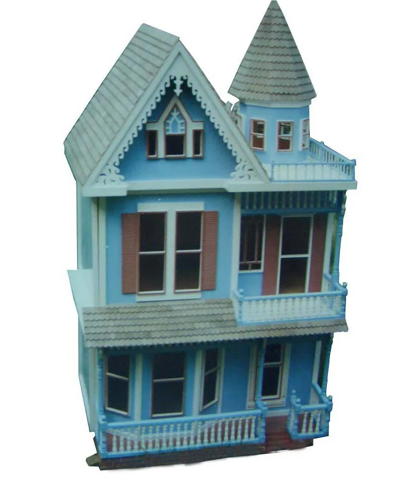 three floor wooden doll house with loft and castle for your