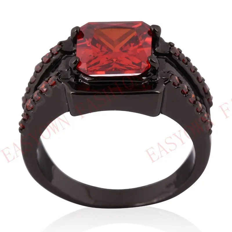 10pcs/lot 10KT Black Gold Filled Rings Men Design Fashion Jewelry Finger Red Zirocn Rings Size 6/7/8/9/10/11/12 NEW Arrival