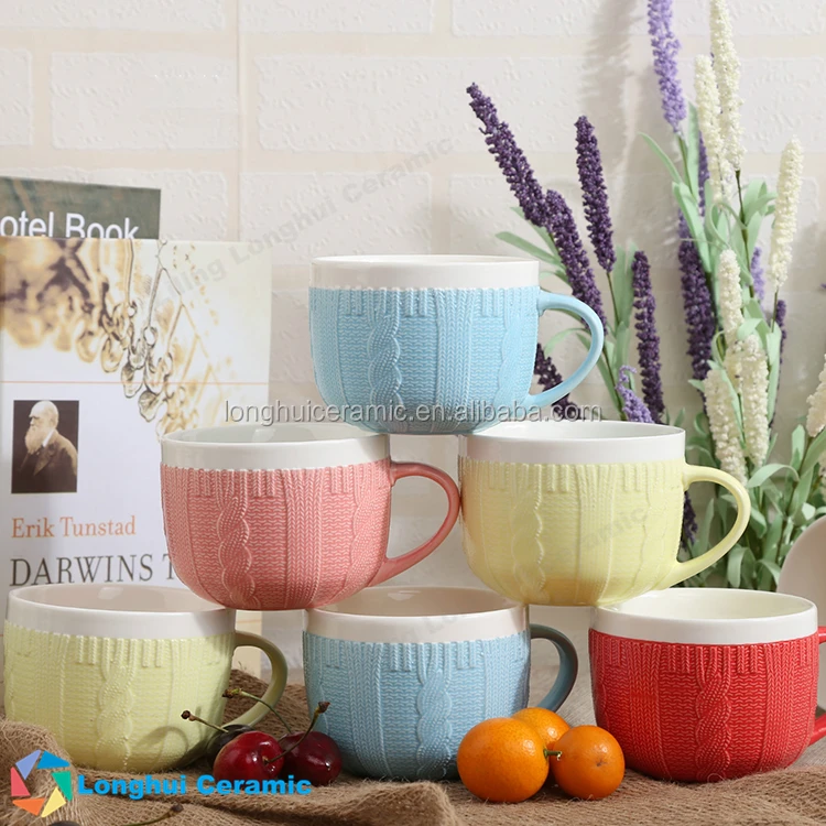 color bowl shape cable knitted ceramic sweater mug coffee tea
