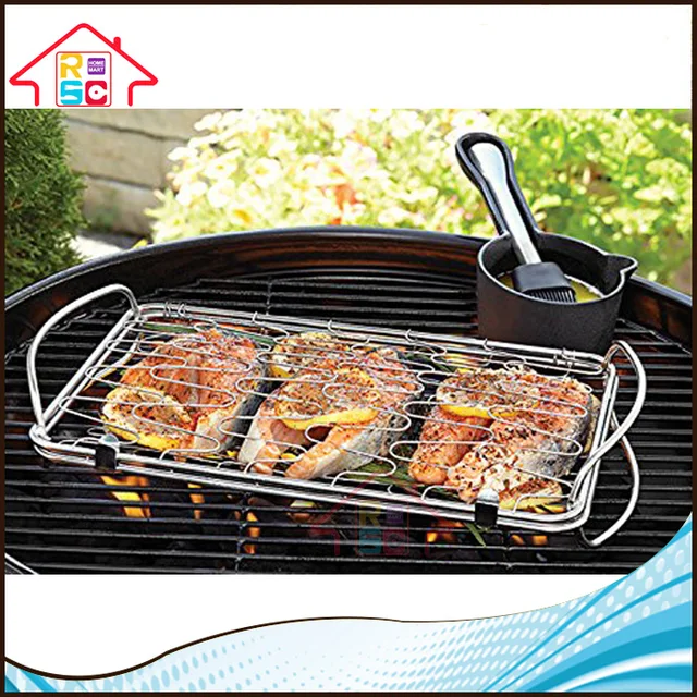 large flexible stainless steel bbq grill wire tool fish basket