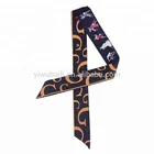 Euro Letter G Print Imitate Twill Silk Ribbon Scarf For Women