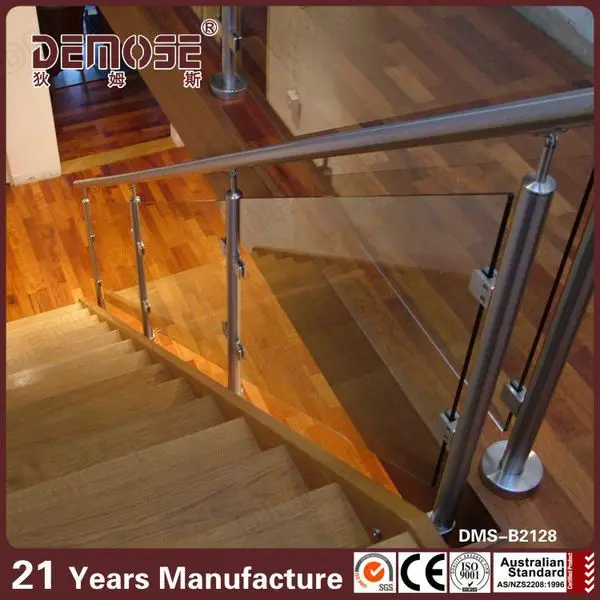 Balustrade with interior stainless steel glass railing stair glass railing prices