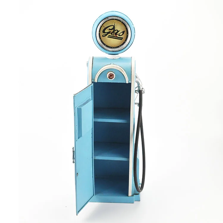 Wholesale Antique Gas Pump Model Shaped Light Blue 1:4 Scale Metal Display Cabinet Gasoline For Decoration