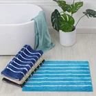 Soft microfiber polyester non-slip quick dry pastoral stripe safety bath mat bathroom shower accent rug with TPE Backing