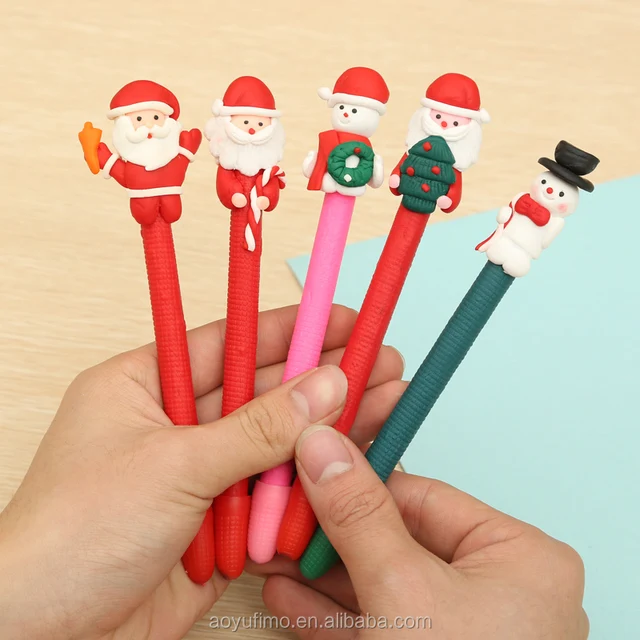 polymer clay christmas snowman santa claus candy cane pen