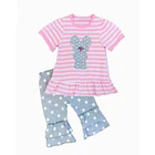 Lovely Children Easter Outfits Wholesale Baby Girls Boutique Clothing Kids Rabbit Applique Pink Stripe Ruffle Pant Sets