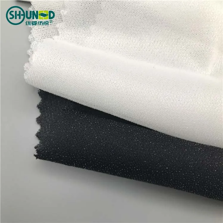 Chinese wholesale 100% polyester fabric material woven fusible elastic interlining two way stretch circular knitted interlining