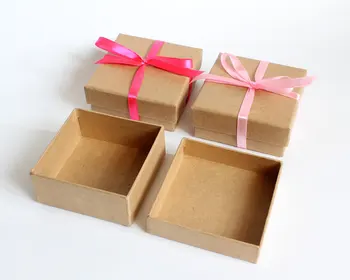 natural brown kraft gift packaging box with ribbon