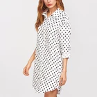 Woman blouse wholesale manufacturer white polka dot curved hem latest shirt designs for women