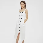 Summer Sling Button Decoration Belt Irregular Hem White Color Ladies Fashion Modern Long Dress