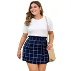 Original design new waist pocket plaid printing A word large size women's plaid skirt