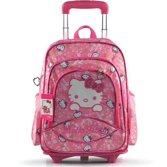 New Hello Kitty Kids Bag Pink Girl's Cartoon School Bag Cute Trolley Luggage Travel Bag on Wheels new year gift for children