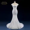 ASA034 Real Photo Elegant Lace with Crystal and pearls Bridal Gown Satin Luxury Mermaid Cap Sleeves Wedding Dresses
