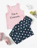 High Quality Kids Girls Letter Print Tank Top & Polka Dot Pants Pajamas Set Charming Fashion