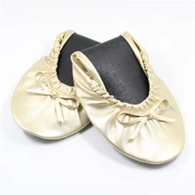 Light Gold Wedding Flat Pumps Women Foldable Ballet Shoes in Bag