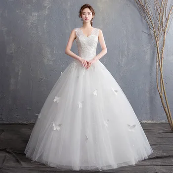 Xqx017 Appliqued Butterfly Latest Wedding Dress Plus Size Dress
