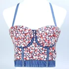 Custom Open Bustier Bra Corset And Bustier Sex Girl Pink Beaded Denim Tank Top Bras