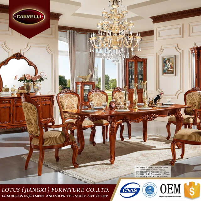 778-1 Neo-classic european style antique gold luxury turkish hand carved dining room set