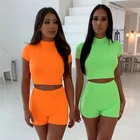 2 Pcs Shorts Set Womens Workout Fitness Crop Top Clothing Athleisure Yoga Wear Sport Clothing Suit