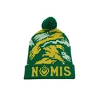 Fashion fine wool custom Jacquard cap hat with top Pom double layer knitted logo beanie cap hat