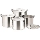 8 Pieces Straight High Body Wide Edge Stainless Steel Kitchen Stock Pot Cookware Set with Flat Lid