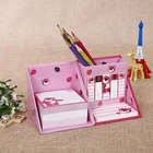 custom made stationery box sticky note pads set self adhesive with pen holder and plastic writing memo