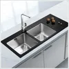 Glass Top Stainless Steel Kitchen Sink, Stainless Steel Tempered Glass Kitchen Sink with Drainboard