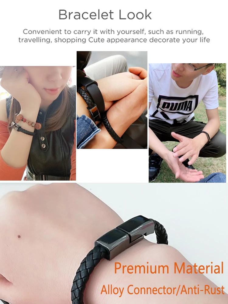 Wholesale Braided Leather Magnetic Bracelet Charger USB Type C Micro Data Android Cable Charging Cable For iphone For Android - ANKUX.COM
